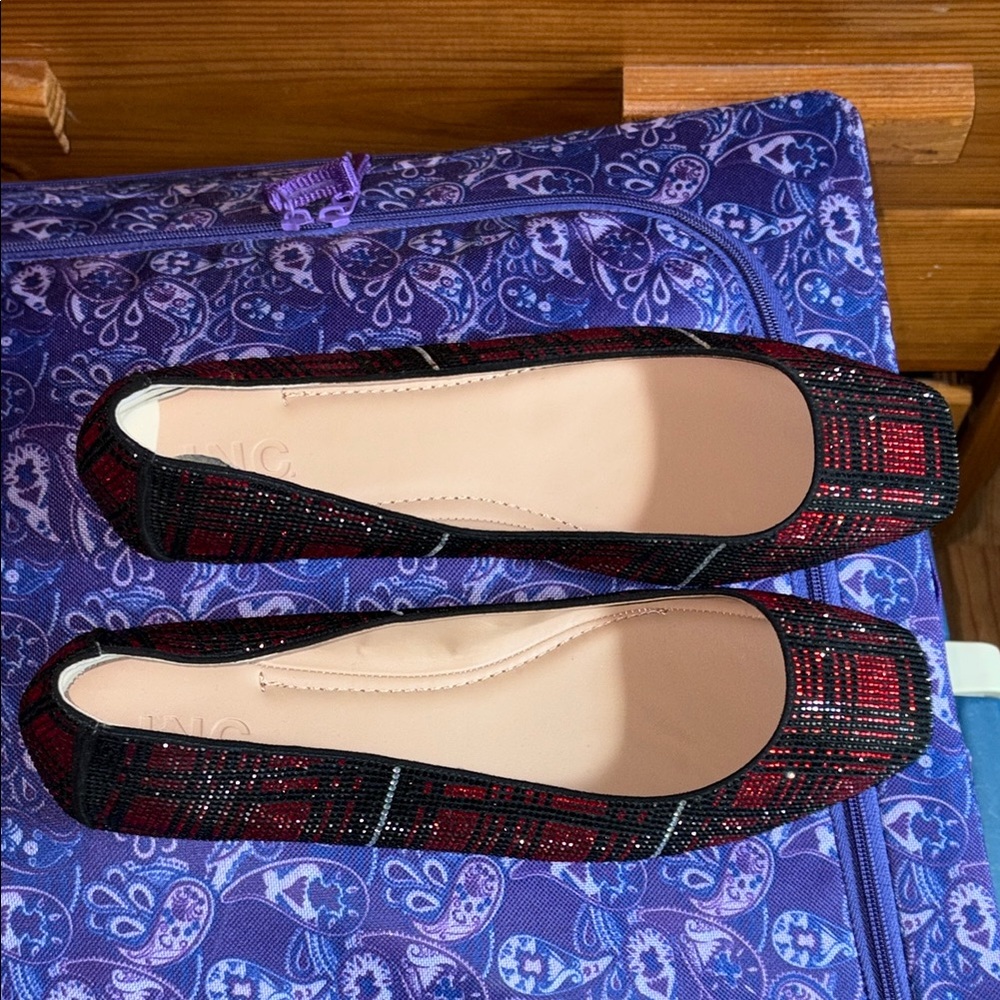 INC International Concepts Red and Black Flats with Square Buckle